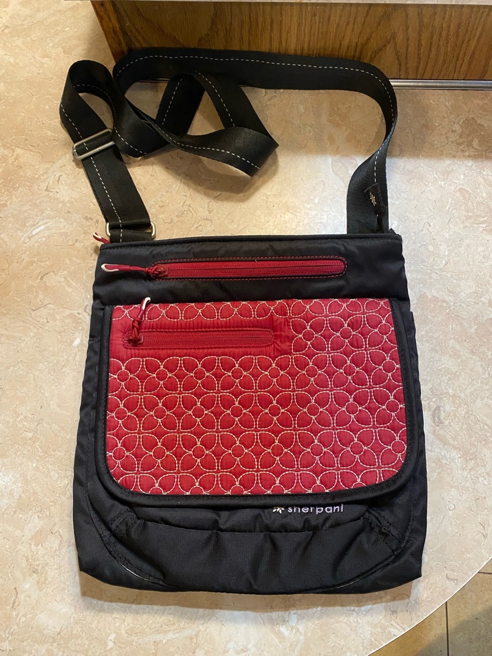 Sherpani Black and Red Quilted Messenger Crossbody